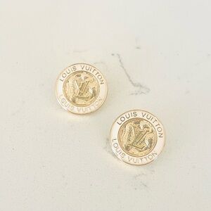 Luxury Gold/Cream Signature Logo Repurposed Button Earrings 18mm